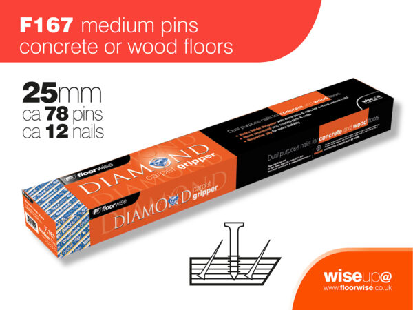 F167 - Diamond Dual Purpose Carpet Gripper Pre-nailed for Concrete and Wooden Floors, Medium Pin